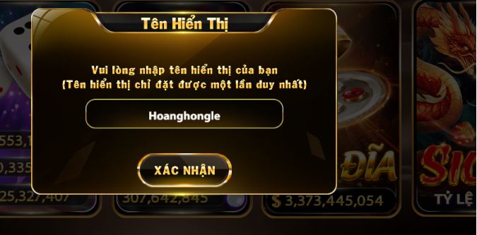 Tên hiển thị không được trùng với những tài khoản khác